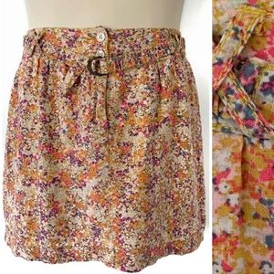 UO Kimchi Blue Linen Belted Button Skirt Floral